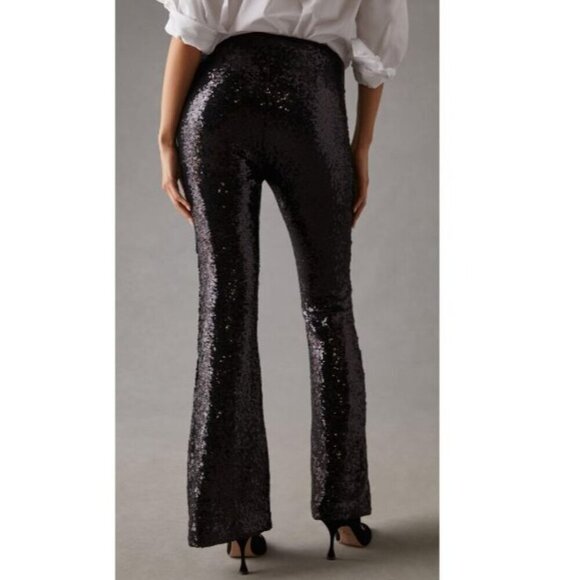 By Anthropologie Women's Black Flare Pants Joni Sequin Pull-On Size 0 - Picture 2 of 10